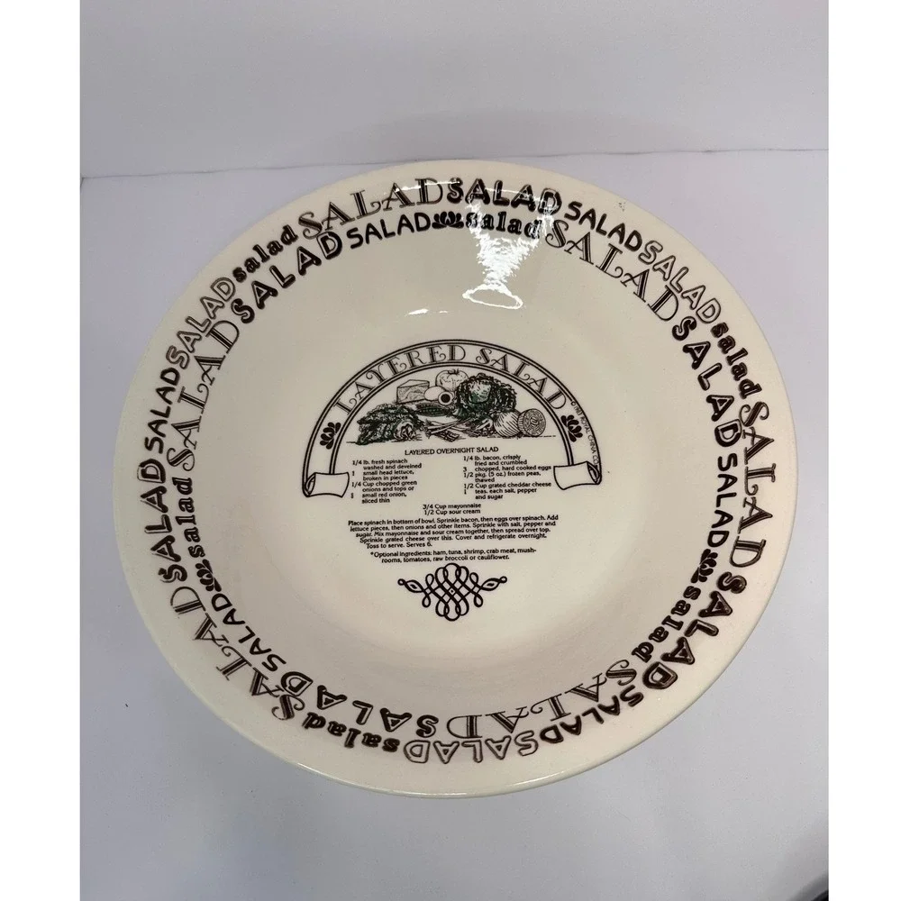Vintage Royal China Co Garden Classics Layered Salad Recipe Bowl 11 inch 1983